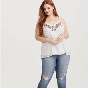 Torrid | Ivory Floral Embroidered Clip Dot cami
